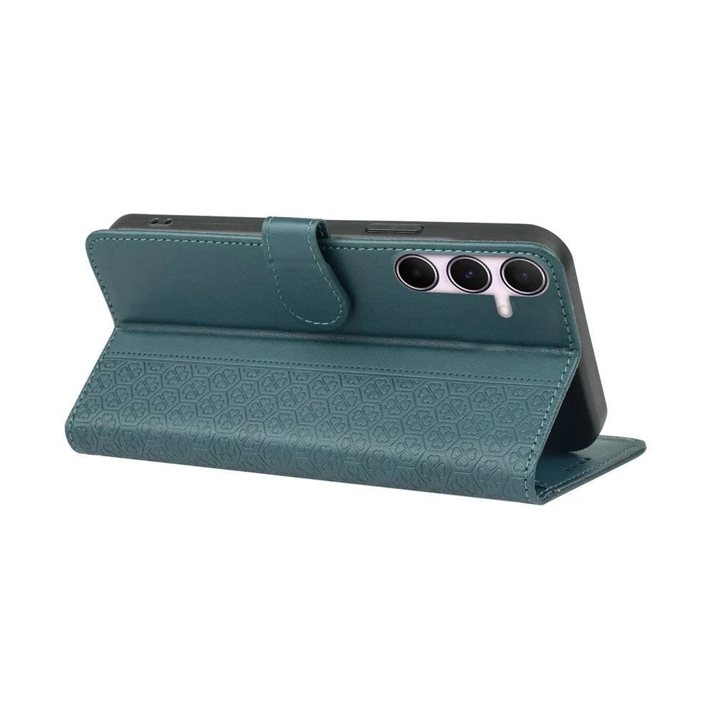 For Samsung Galaxy A36 5G / A56 5G Case Magnetic Clasp Four Leaf Clover Leather Phone Cover - Green - 4