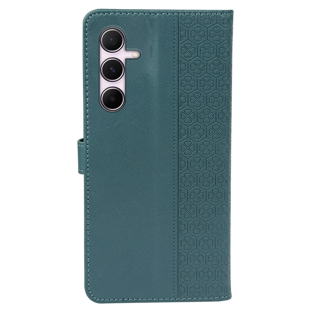 For Samsung Galaxy A36 5G / A56 5G Case Magnetic Clasp Four Leaf Clover Leather Phone Cover - Green - 6