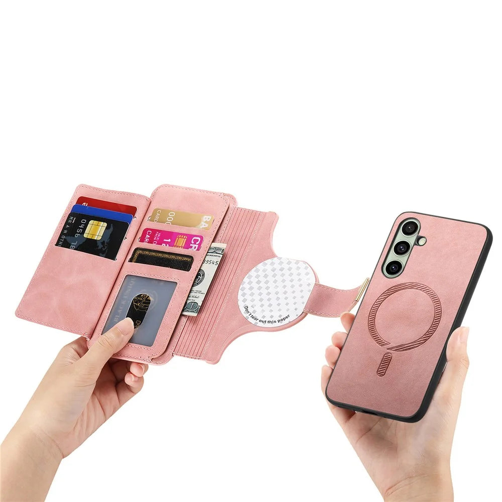 For Samsung Galaxy A36 5G Magnetic Leather Case with Detachable RFID Blocking Zipper Wallet Cover - Pink - 5