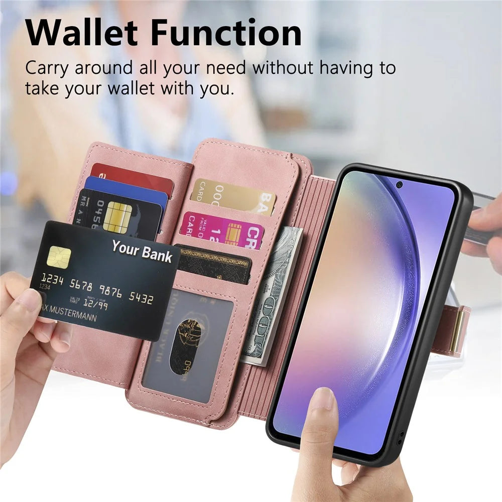 For Samsung Galaxy A36 5G Magnetic Leather Case with Detachable RFID Blocking Zipper Wallet Cover - Pink - 6