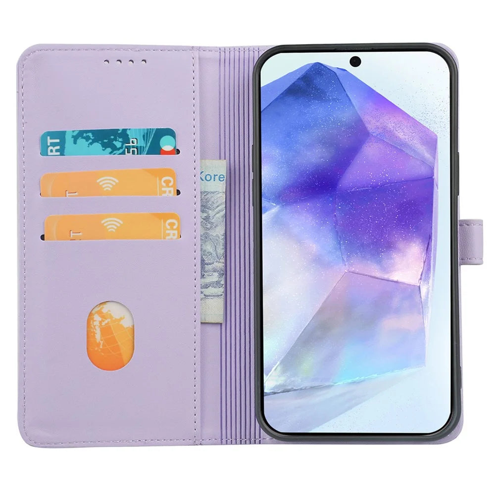 For Samsung Galaxy A06s Case Magnetic Clasp Four Leaf Clover Leather Phone Cover - Light Purple - 2