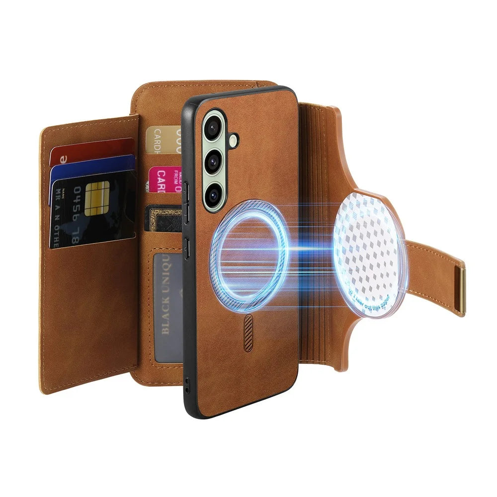 For Samsung Galaxy A54 5G Magnetic Leather Case with Detachable RFID Blocking Zipper Wallet Cover - Brown - 3