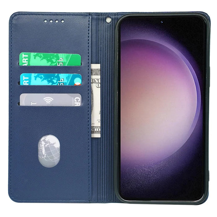 For Samsung Galaxy S23 Case Four Leaf Clover Leather Flip Phone Cover Stand Wallet - Blue - 2