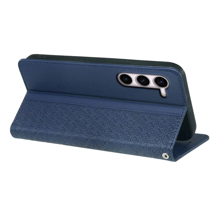 For Samsung Galaxy S23 Case Four Leaf Clover Leather Flip Phone Cover Stand Wallet - Blue - 4