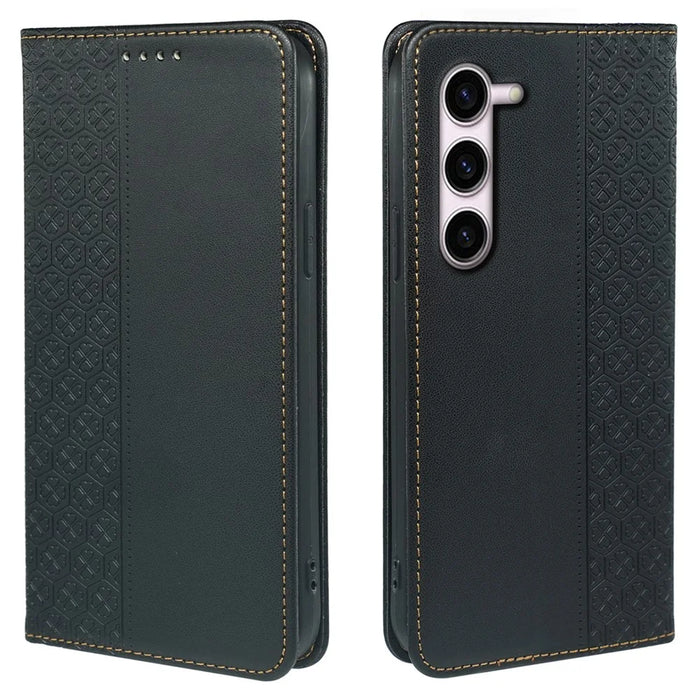 For Samsung Galaxy S23+ Case Four Leaf Clover Leather Flip Phone Cover Stand Wallet - Black - 1