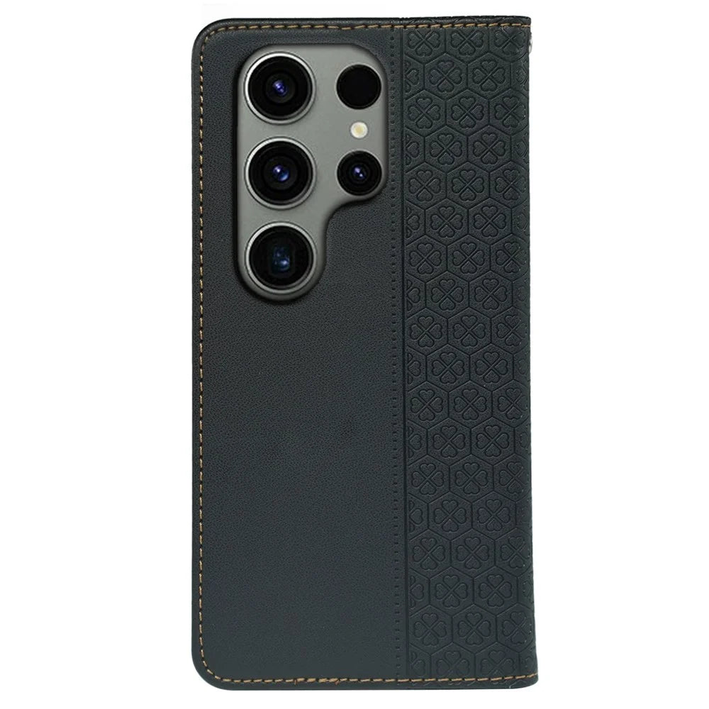 For Samsung Galaxy S23 Ultra Case Four Leaf Clover Leather Flip Phone Cover Stand Wallet - Black - 6
