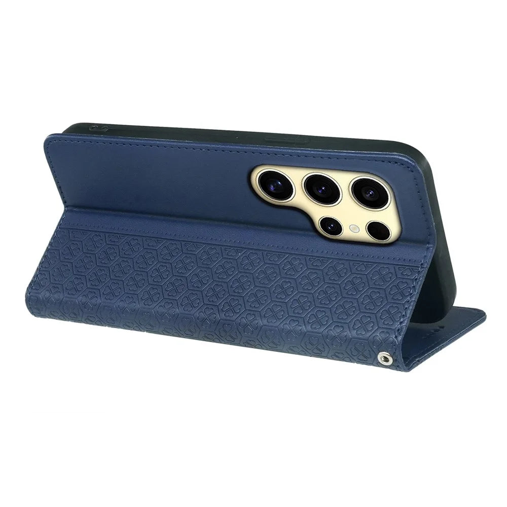 For Samsung Galaxy S24 Ultra Case Four Leaf Clover Leather Flip Phone Cover Stand Wallet - Blue - 4