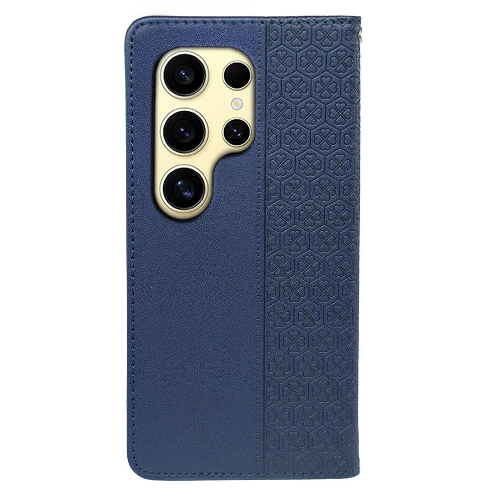 For Samsung Galaxy S24 Ultra Case Four Leaf Clover Leather Flip Phone Cover Stand Wallet - Blue - 6