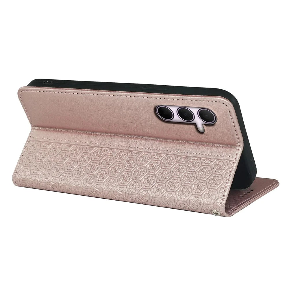 For Samsung Galaxy A26 5G Case Four Leaf Clover Leather Flip Phone Cover Stand Wallet - Rose Gold - 4