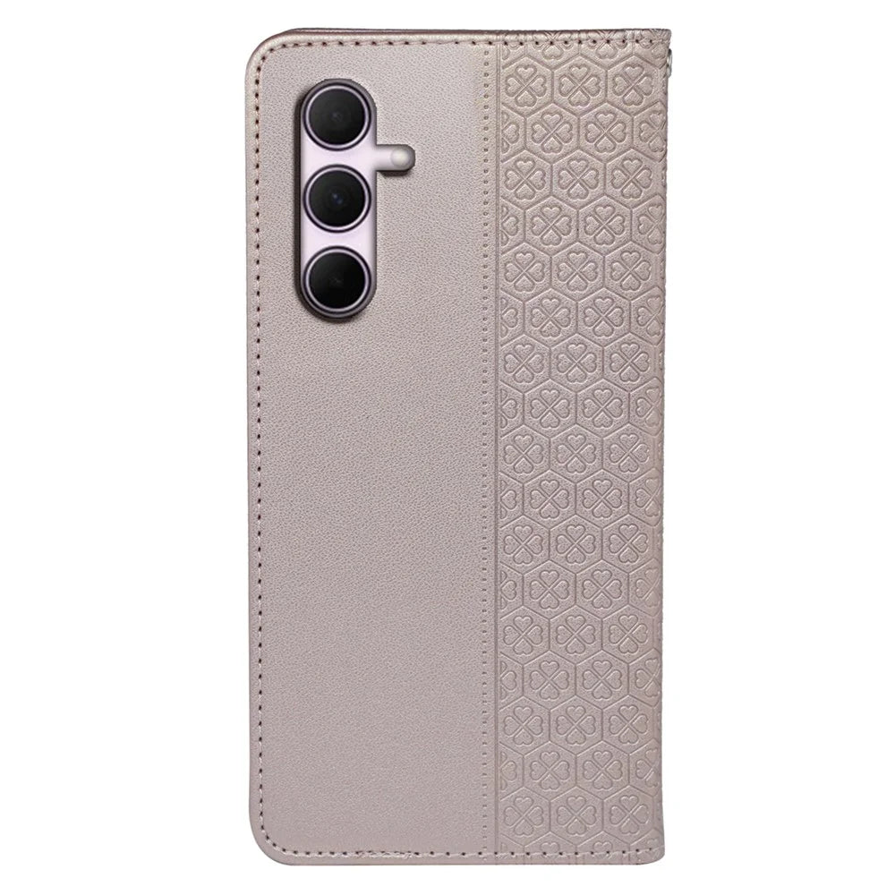 For Samsung Galaxy A26 5G Case Four Leaf Clover Leather Flip Phone Cover Stand Wallet - Rose Gold - 6