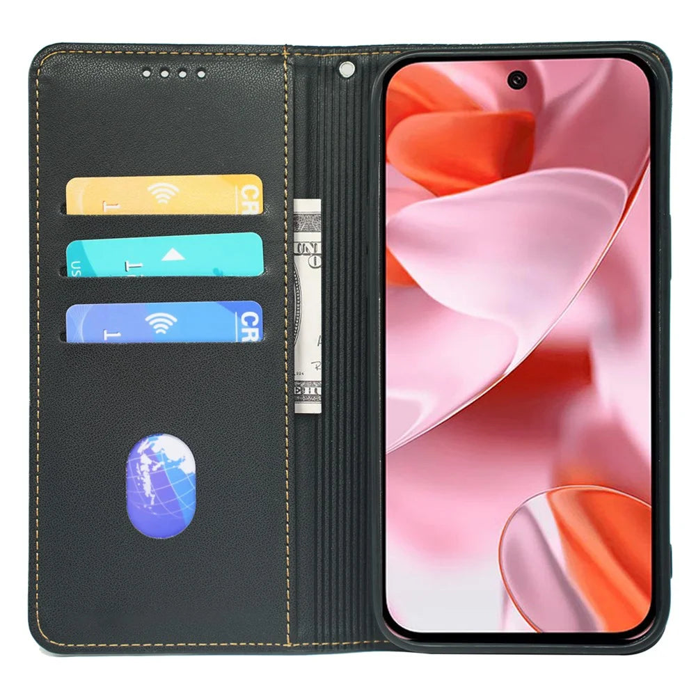 For Google Pixel 9 / Pixel 9 Pro Case Four Leaf Clover Leather Flip Phone Cover Stand Wallet - Black - 2