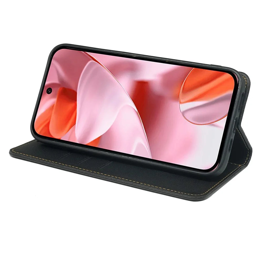 For Google Pixel 9 / Pixel 9 Pro Case Four Leaf Clover Leather Flip Phone Cover Stand Wallet - Black - 3