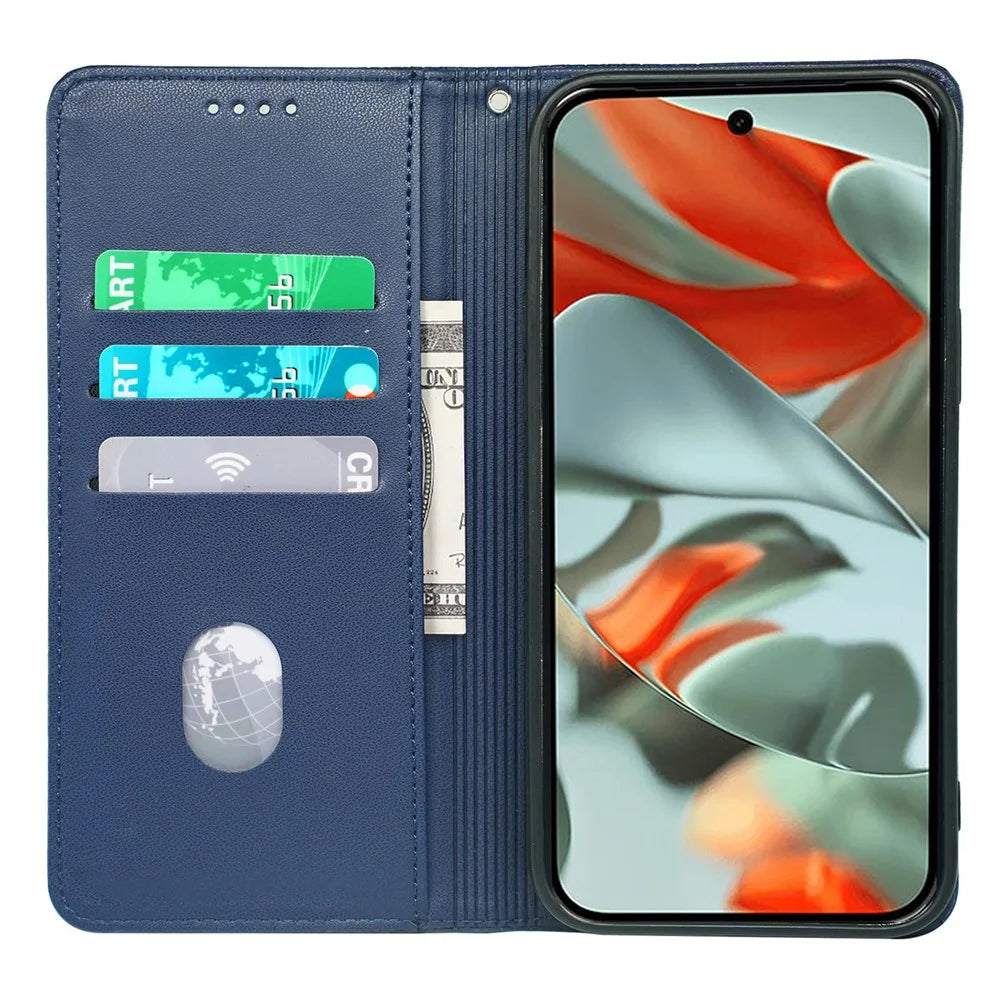 For Google Pixel 9 Pro XL Case Four Leaf Clover Leather Flip Phone Cover Stand Wallet - Blue - 2