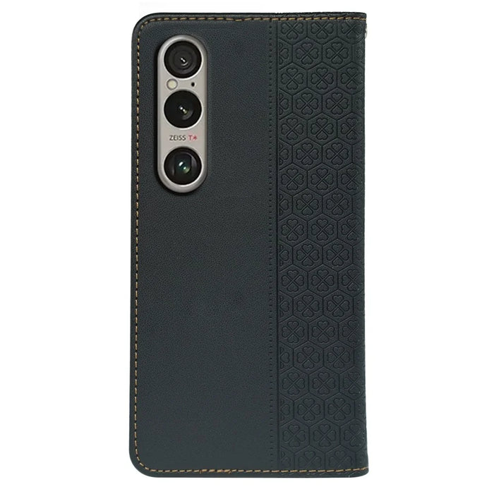 For Sony Xperia 1 V Case Four Leaf Clover Leather Flip Phone Cover Stand Wallet - Black - 6