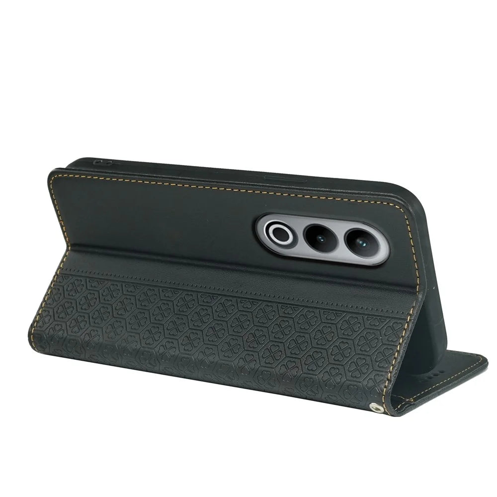 For OnePlus Nord CE4 5G Case Four Leaf Clover Leather Flip Phone Cover Stand Wallet - Black - 4