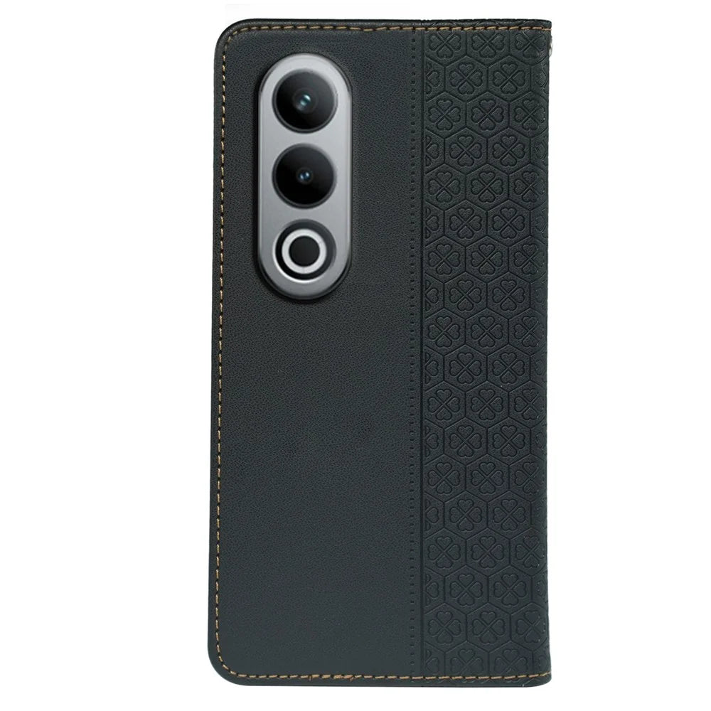 For OnePlus Nord CE4 5G Case Four Leaf Clover Leather Flip Phone Cover Stand Wallet - Black - 6