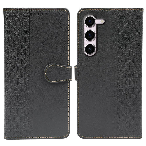 For Samsung Galaxy S23 Case Magnetic Clasp Four Leaf Clover Leather Phone Cover - Black - 1