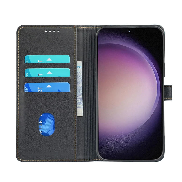 For Samsung Galaxy S23 Case Magnetic Clasp Four Leaf Clover Leather Phone Cover - Black - 2