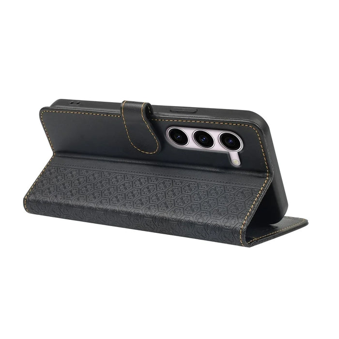 For Samsung Galaxy S23 Case Magnetic Clasp Four Leaf Clover Leather Phone Cover - Black - 4