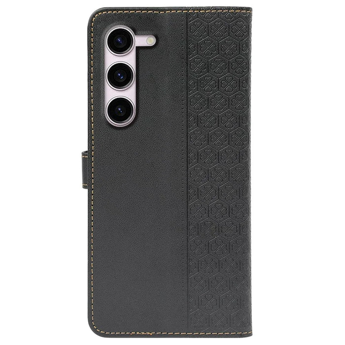 For Samsung Galaxy S23 Case Magnetic Clasp Four Leaf Clover Leather Phone Cover - Black - 6