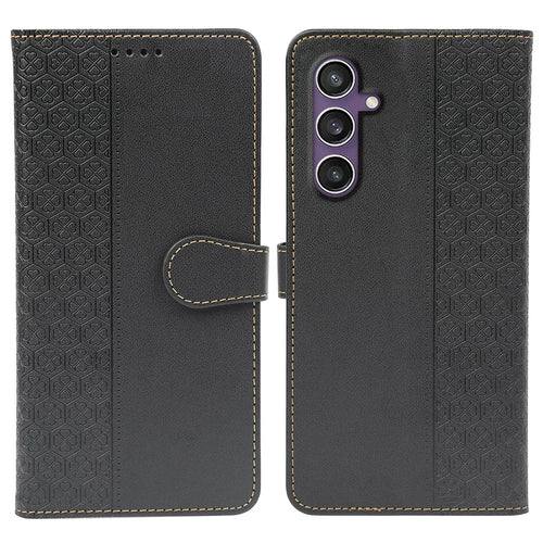 For Samsung Galaxy S23 FE Case Magnetic Clasp Four Leaf Clover Leather Phone Cover - Black - 1