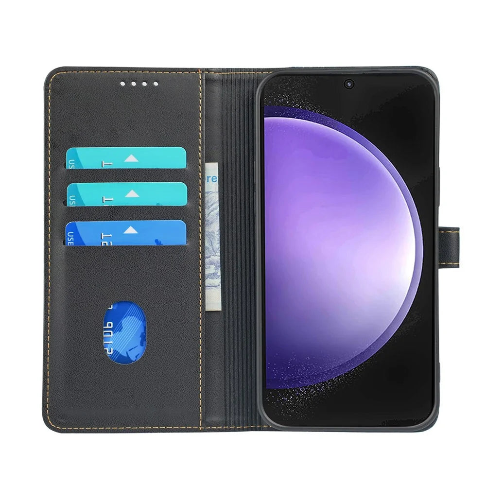 For Samsung Galaxy S23 FE Case Magnetic Clasp Four Leaf Clover Leather Phone Cover - Black - 2