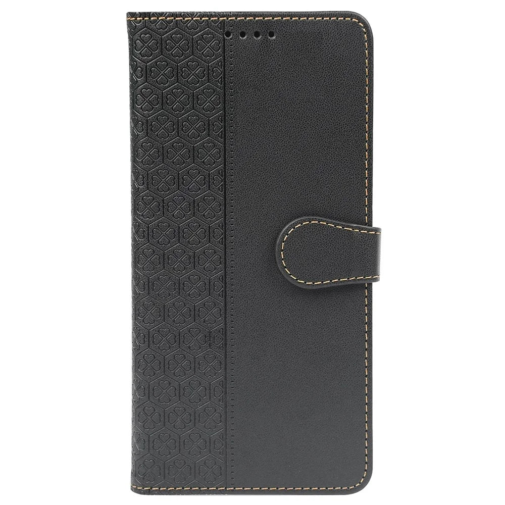 For Samsung Galaxy S23 FE Case Magnetic Clasp Four Leaf Clover Leather Phone Cover - Black - 5