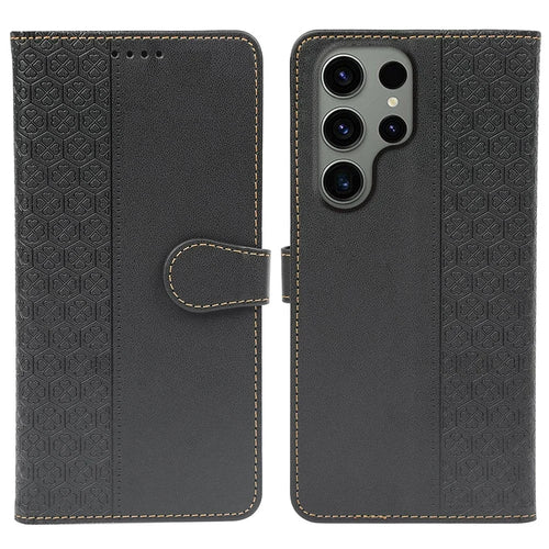 For Samsung Galaxy S23 Ultra Case Magnetic Clasp Four Leaf Clover Leather Phone Cover - Black - 1