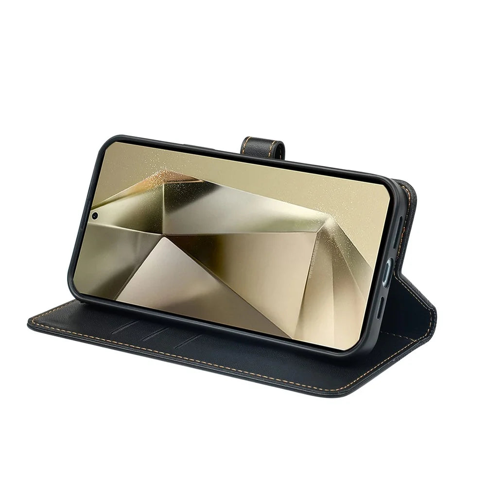 For Samsung Galaxy S24 Ultra Case Magnetic Clasp Four Leaf Clover Leather Phone Cover - Black - 3