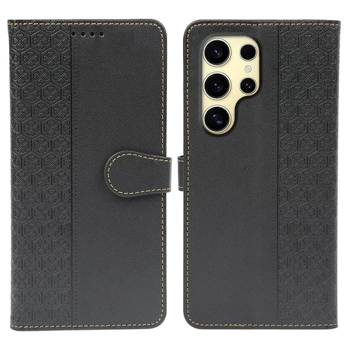 For Samsung Galaxy S25 Ultra Case Magnetic Clasp Four Leaf Clover Leather Phone Cover - Black - 1
