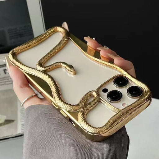 For iPhone 16 Pro Max Bumper Case 3D Snake Hollow TPU Phone Cover - Electroplated Gold - 1