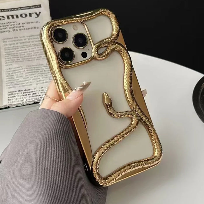 For iPhone 16 Pro Max Bumper Case 3D Snake Hollow TPU Phone Cover - Electroplated Gold - 2