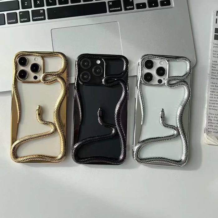 For iPhone 16 Pro Max Bumper Case 3D Snake Hollow TPU Phone Cover - Electroplated Gold - 3
