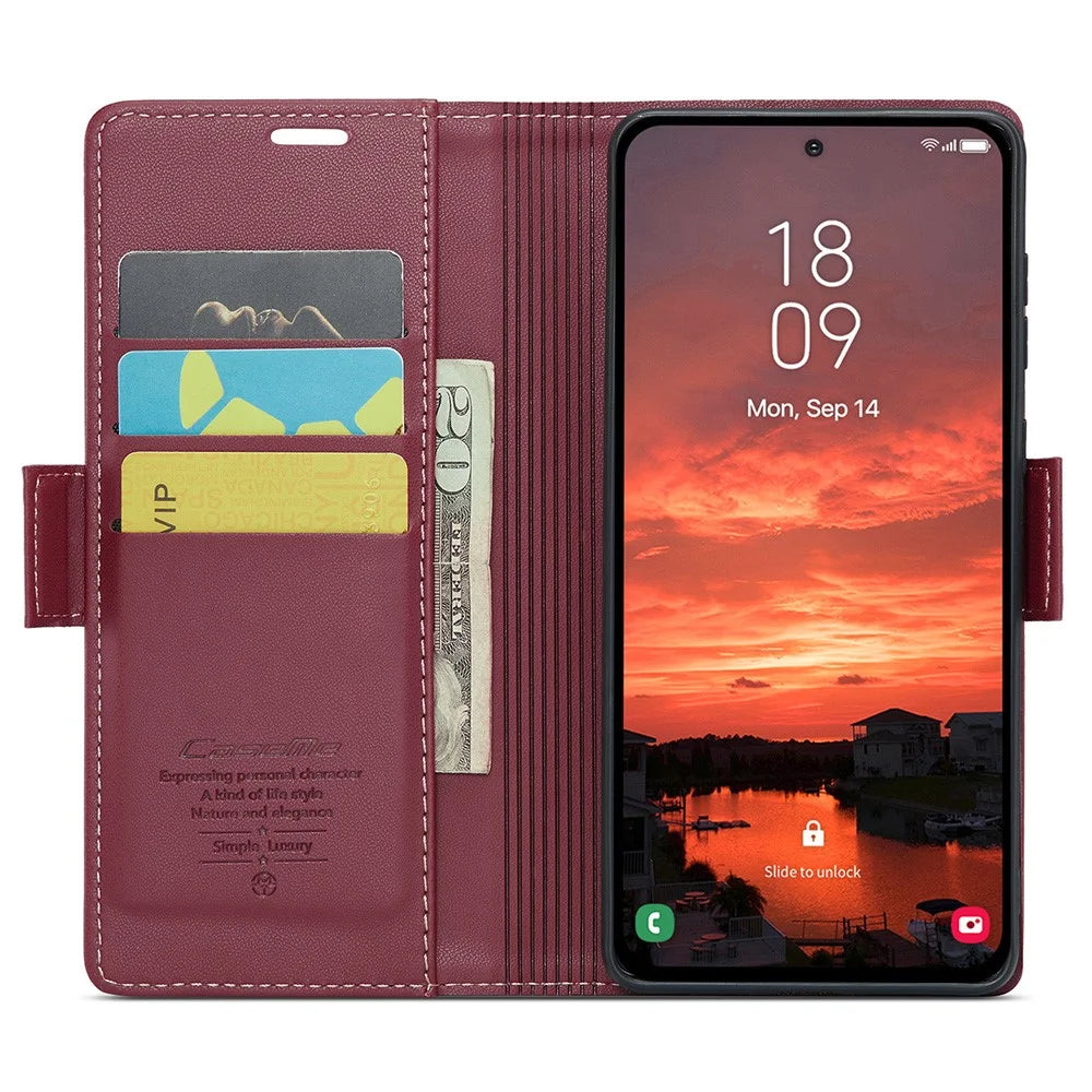 For Samsung Galaxy S25+ Leather Case CASEME 023 RFID Blocking 3 Card Slot Mobile Cover - Red - 2