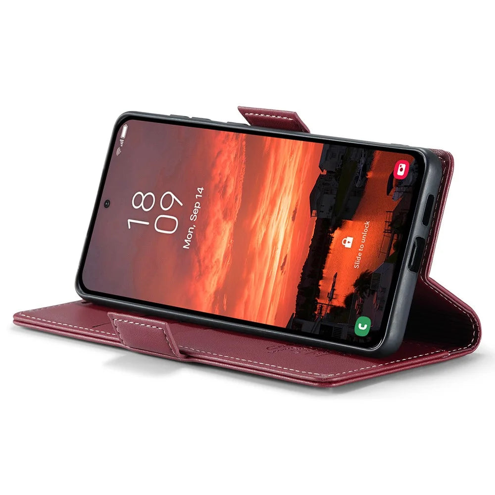 For Samsung Galaxy S25+ Leather Case CASEME 023 RFID Blocking 3 Card Slot Mobile Cover - Red - 3