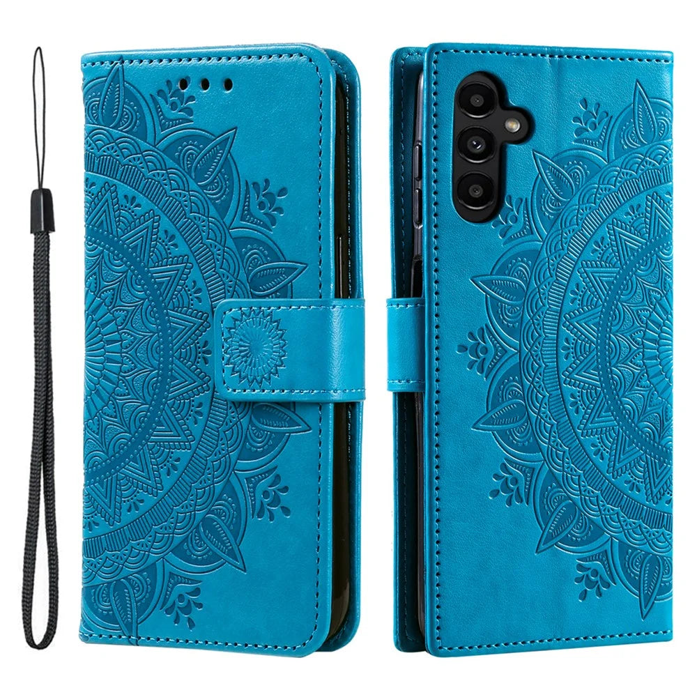 For Samsung Galaxy A26 5G Case Imprinted Totem PU Leather Wallet Stand Phone Cover - Blue - 1