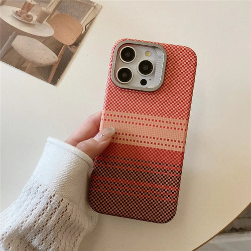 For iPhone 14 Pro Max Case Compatible with MagSafe PC Phone Back Cover Metal Lens Frame Kickstand - Sunset Orange - 1