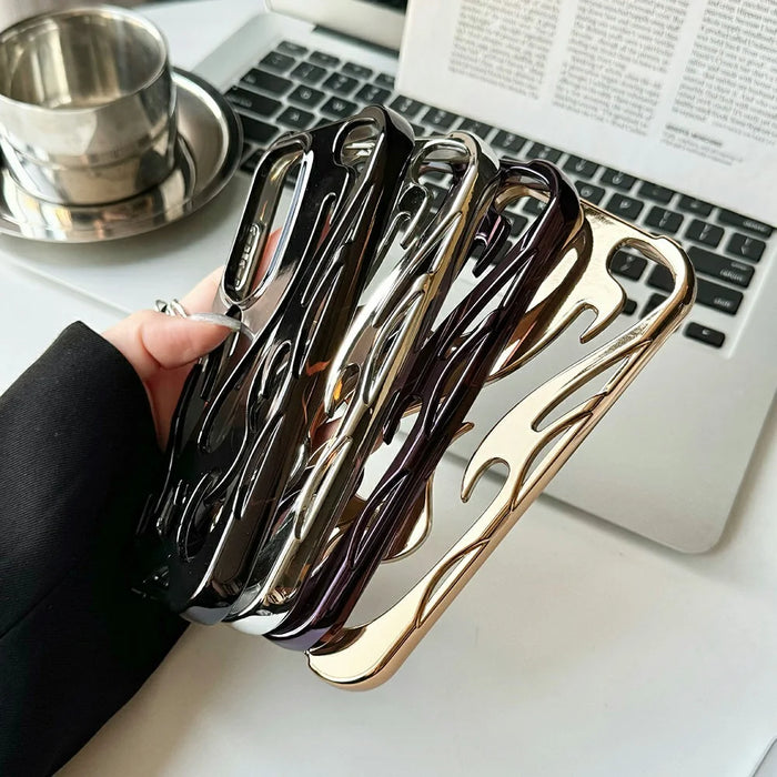 For Samsung Galaxy S25+ Case Hollow Flame Design Electroplated TPU Phone Cover - Black - 3
