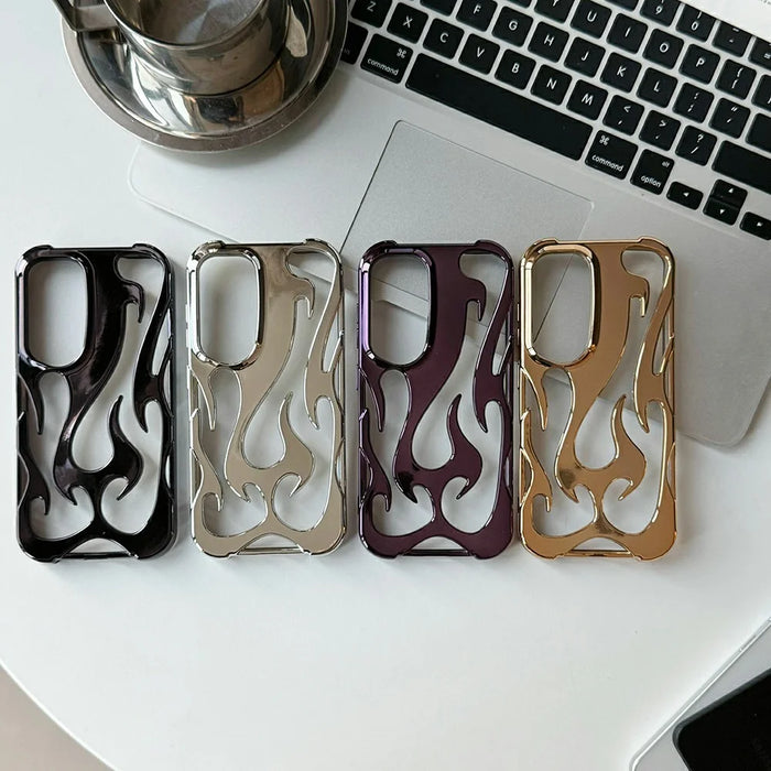 For Samsung Galaxy S25 Case Hollow Flame Design Electroplated TPU Phone Cover - Black - 4