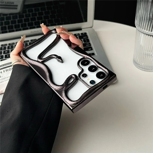 For Samsung Galaxy S25 Ultra Bumper Case Hollow Snake Design TPU Phone Cover - Electroplated Black - 1