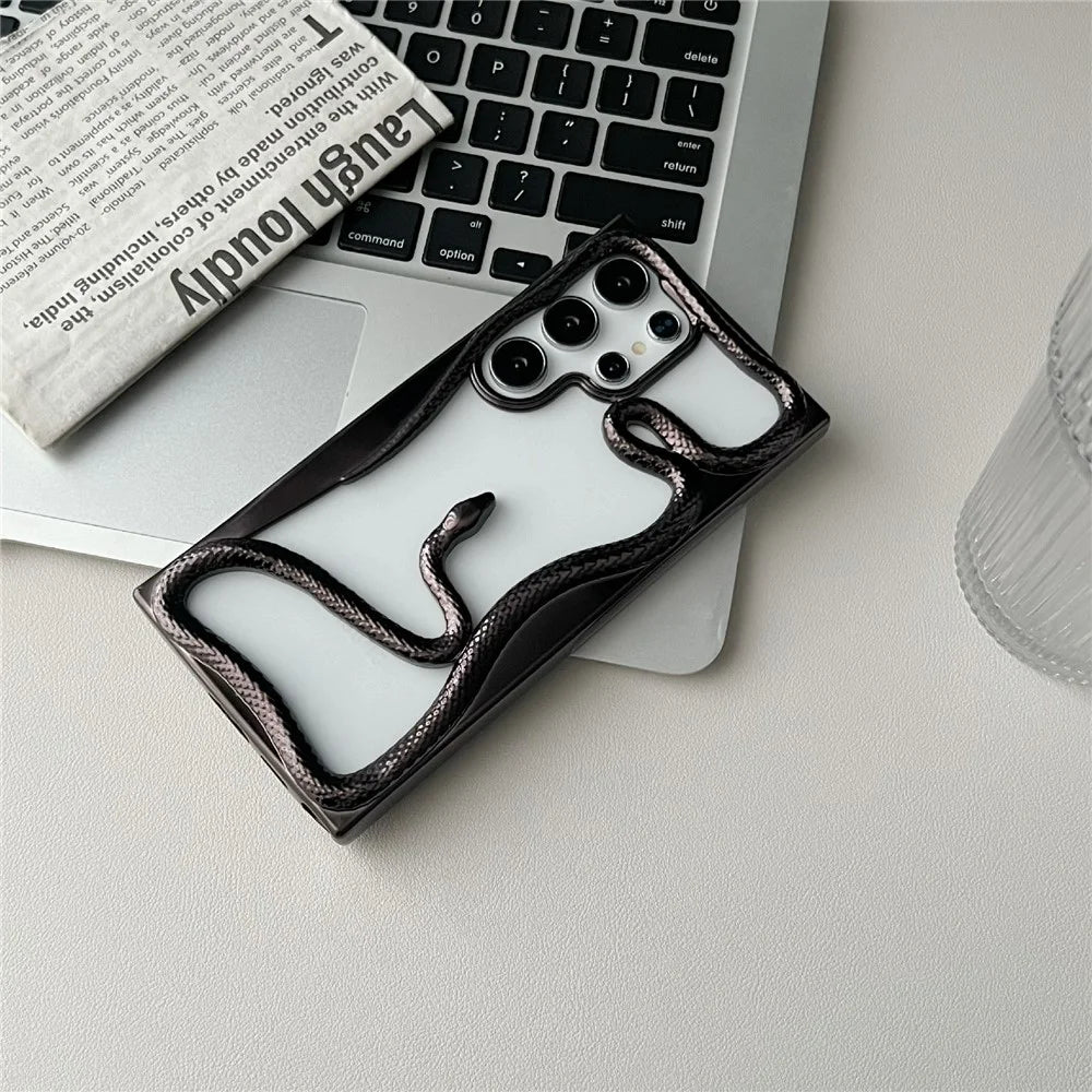 For Samsung Galaxy S25 Ultra Bumper Case Hollow Snake Design TPU Phone Cover - Electroplated Black - 3