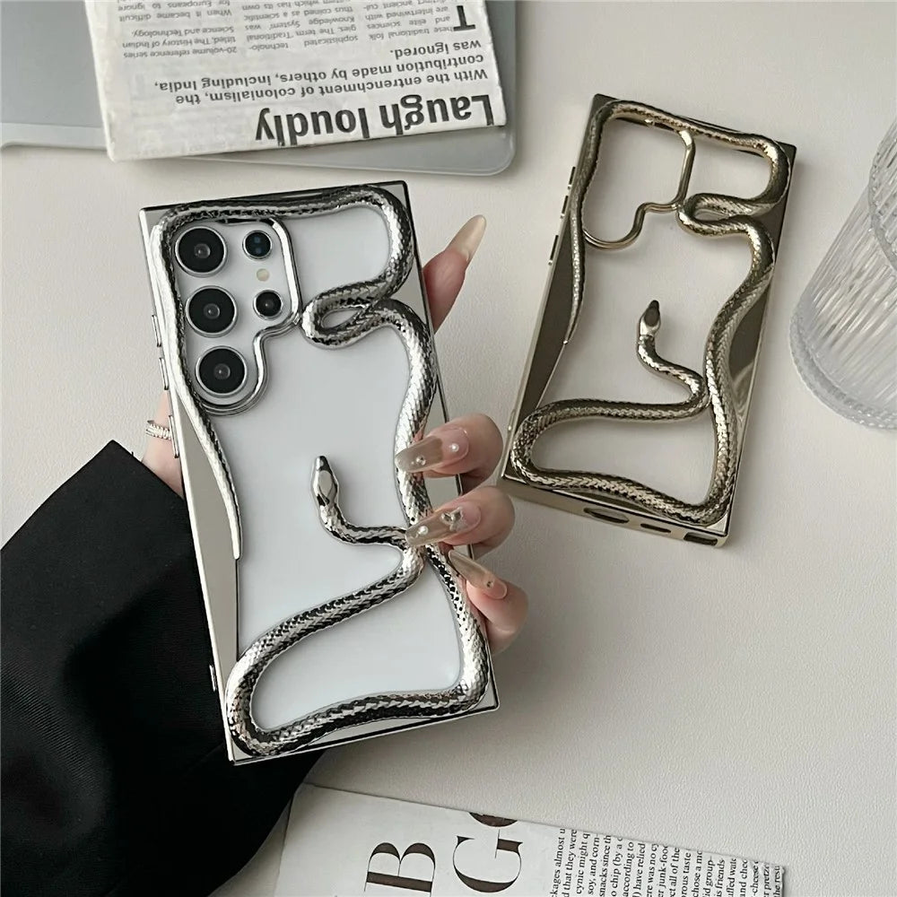 For Samsung Galaxy S25 Ultra Bumper Case Hollow Snake Design TPU Phone Cover - Electroplated Black - 4
