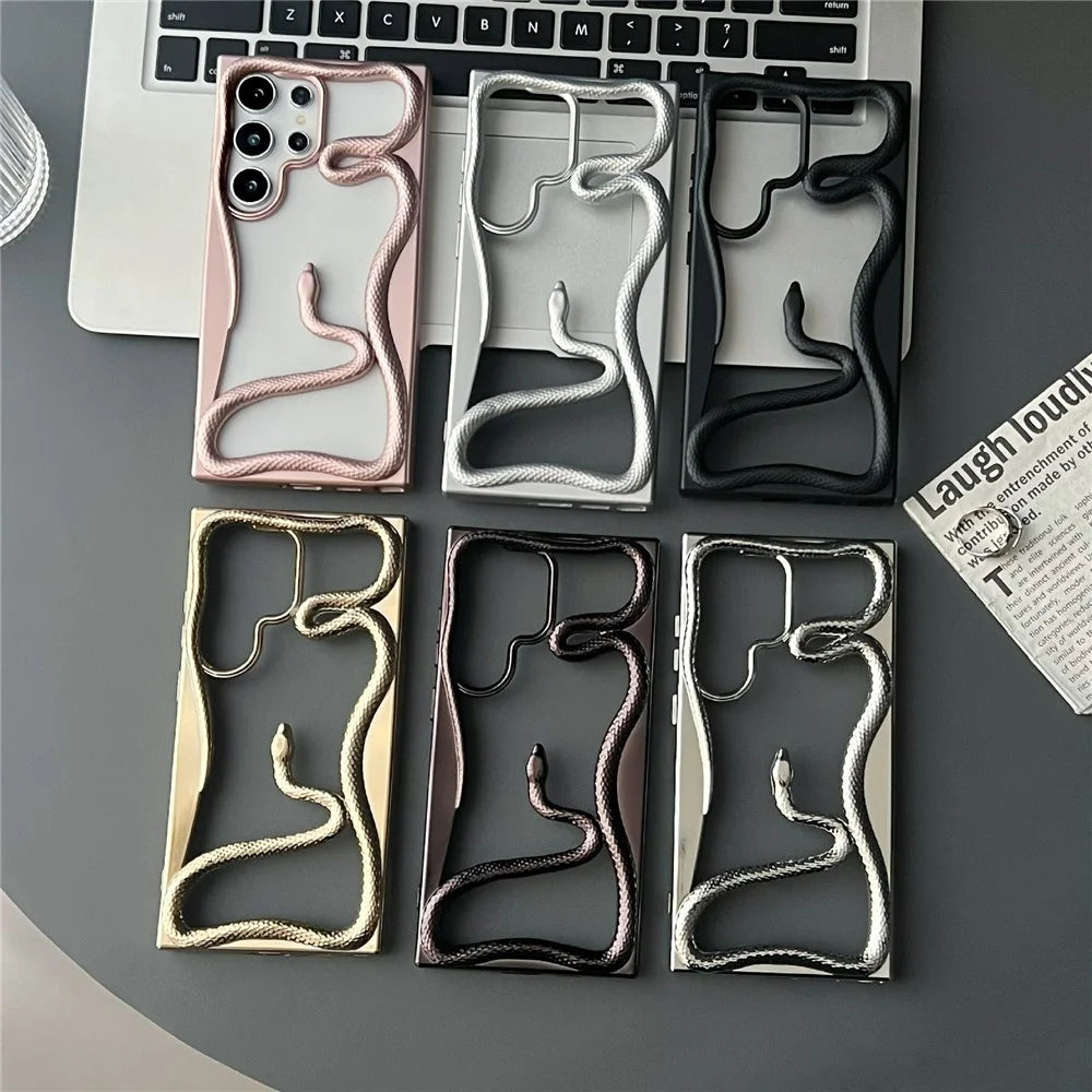 For Samsung Galaxy S25 Ultra Bumper Case Hollow Snake Design TPU Phone Cover - Electroplated Black - 5