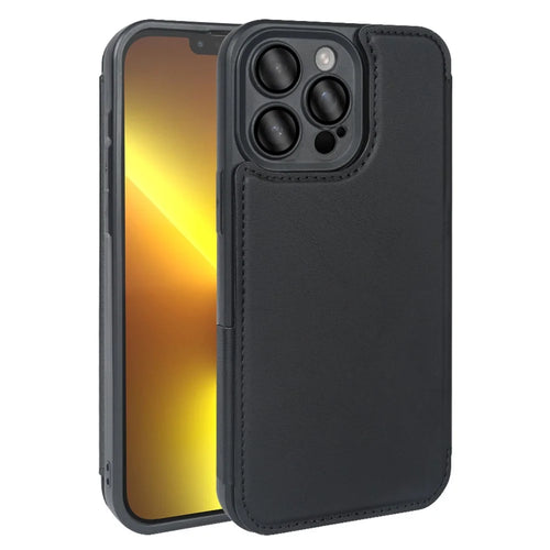 For iPhone 13 Pro Max Magnetic Case RCS Eco Friendly Flip Phone Cover with Kickstand RFID Blocking - Black - 1