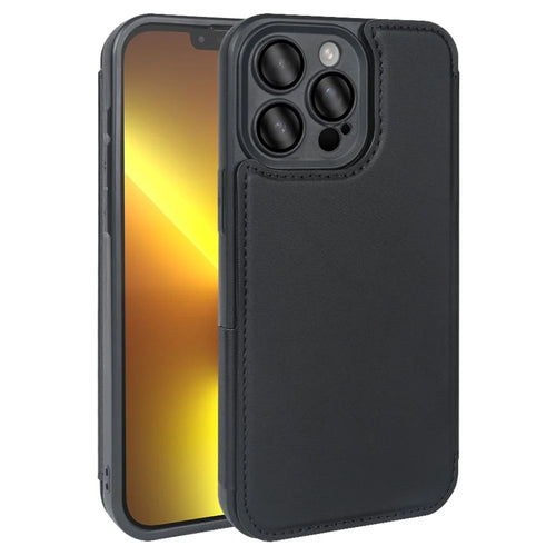 For iPhone 13 Pro Magnetic Case RCS Eco Friendly Flip Phone Cover with Kickstand RFID Blocking - Black - 1