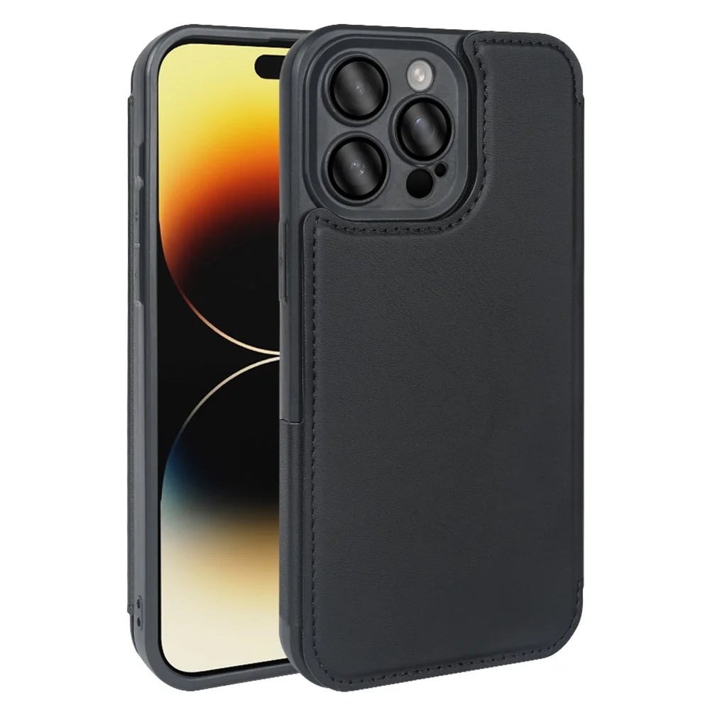 For iPhone 14 Pro Max Magnetic Case RCS Eco Friendly Flip Phone Cover with Kickstand RFID Blocking - Black - 1