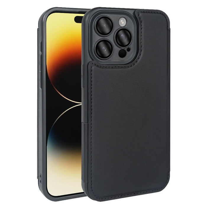 For iPhone 14 Pro Max Magnetic Case RCS Eco Friendly Flip Phone Cover with Kickstand RFID Blocking - Black - 1