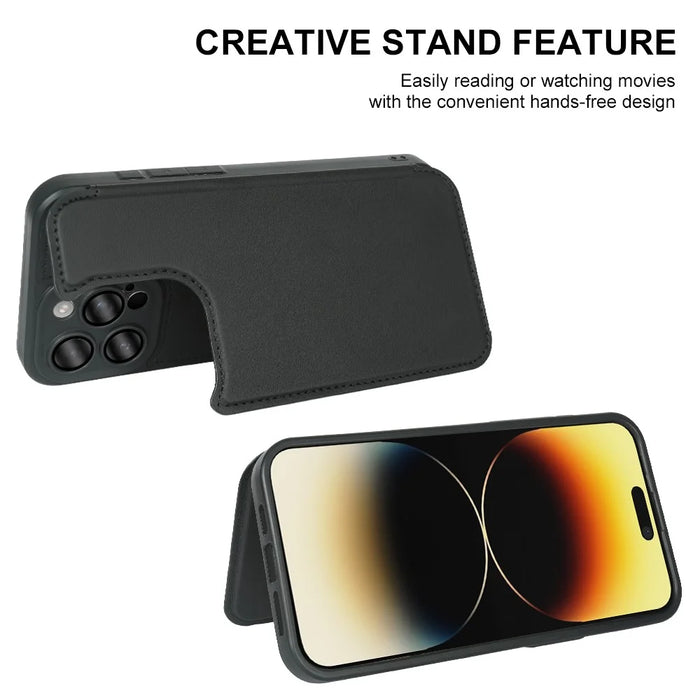 For iPhone 14 Pro Max Magnetic Case RCS Eco Friendly Flip Phone Cover with Kickstand RFID Blocking - Black - 3