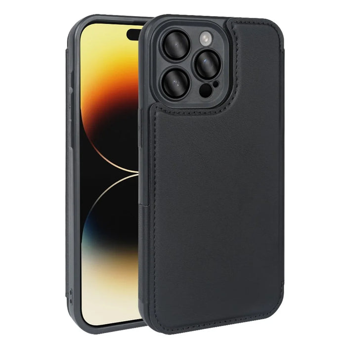 For iPhone 14 Pro Magnetic Case RCS Eco Friendly Flip Phone Cover with Kickstand RFID Blocking - Black - 1
