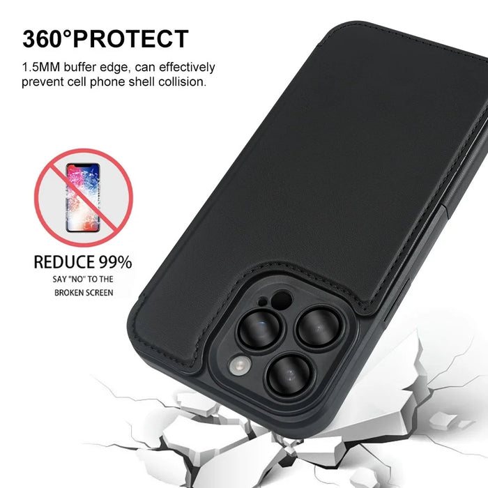 For iPhone 15 Pro Max Magnetic Case RCS Eco Friendly Flip Phone Cover with Kickstand RFID Blocking - Black - 4